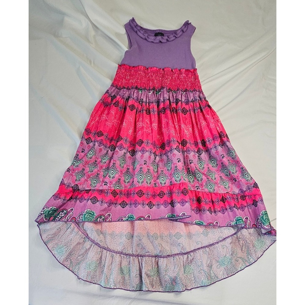 Purple Peony Girls Purple Pink Paisley High Low Maxi Dress Smocked Waist